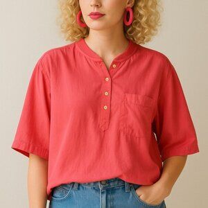 Vintage Silk Popover Shirt Size Large XL Pink Feminine Minimalist 80s 90s